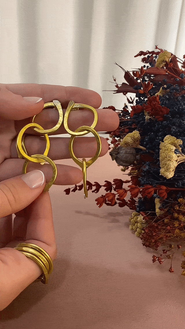 Triple Hoop Earrings Gold Gif